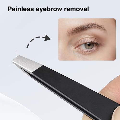 4-Piece Professional Tweezers Set, Tweezers for Eyebrows, Facial Hair, Splinter & Ingrown Hair Removal, Precision Tip with...
