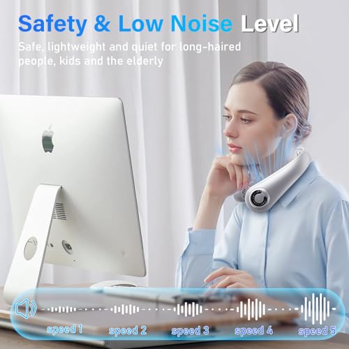 Neck Fan - Portable Neck Fan with Neck Support, 5 Speeds, All Around Airflow, Hand-free Bladeless Personal Cooling Fans, R...