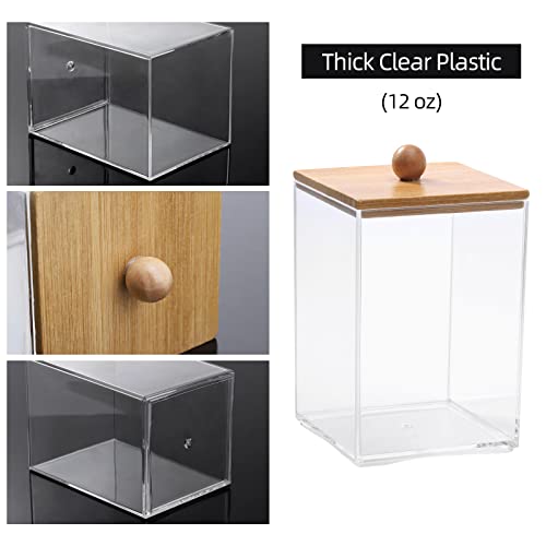 Tbestmax 3 Pack Square Qtip Holder - 12 oz Bathroom Organizers and Storage Containers, Plastic Apothecary Jars with Bamboo...