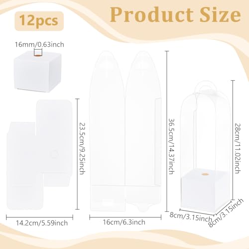BENECREAT 12Pcs Single Rose Flower Box Empty Bag, Clear Flower Packing Boxes Flower Gift Boxes for Graduation Wedding Birt...
