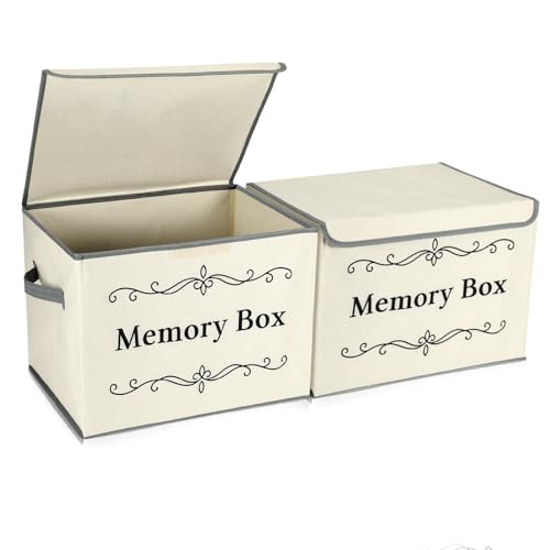 LemonRoad 2Pcs Memory Box Keepsakes for Kid Memory Decorative Storage Box Bin with Lid for Baby Wedding Travel Birthday An...