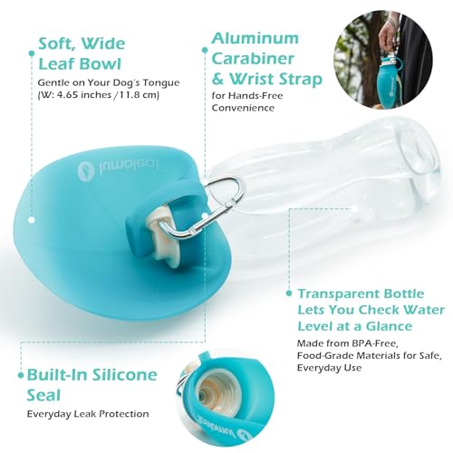 LumoLeaf Dog Water Bottle for Walking, Portable Pet Water Dispenser with Foldable Leaf Bowl – Lightweight Travel Bottle fo...