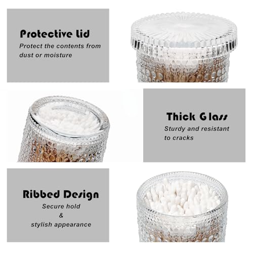 Bathroom Organizers and Storage, 4 pack Glass Qtip Holder, Bathroom Jars with Lids, Vanity Organizer for Cotton Rounds, Ba...