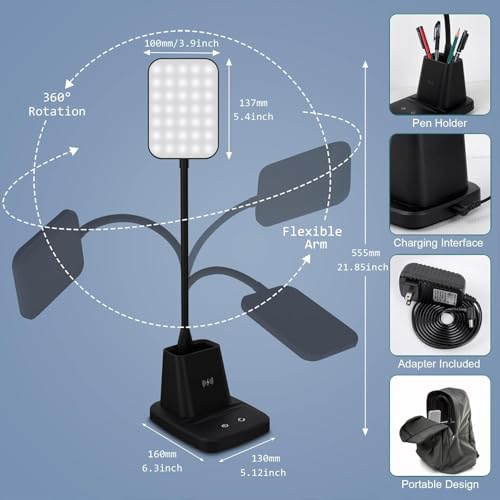 Sailstar Desk Lamp, LED Desk Lamps for Home Office, Wireless Charger Small Desk Lamp with Pen Holder, 3 Color Modes, Dimma...
