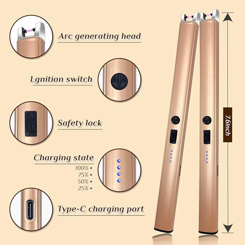 2 PCS Candle Lighter,Windproof Flameless Electric Lighter with LED Power Display ＆ Safety Switch, Upgraded Plasma USB Rech...