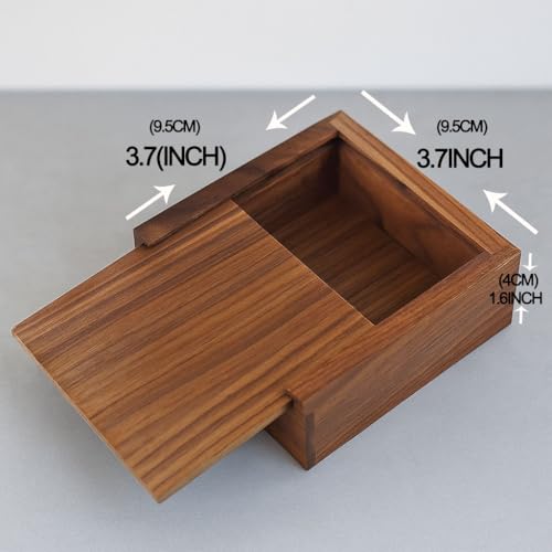 LONMAIX 3.7" x 3.7" x 1.6" Inch Walnut Jewelry Box for Rings, Earrings, Keepsakes | Wedding Gift, Elegant Present | Handcr...