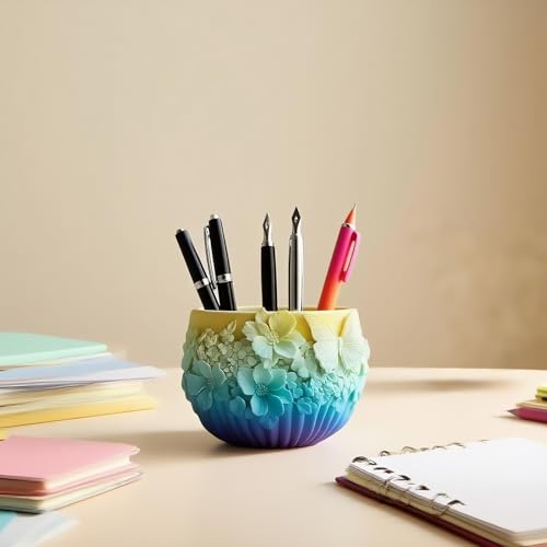 Emboss Flower Butterfly Flower Pot Container Resin Mold, Makeup Organizer Plaster Cup Candle Jar Silicone Mold, Epoxy Resi...