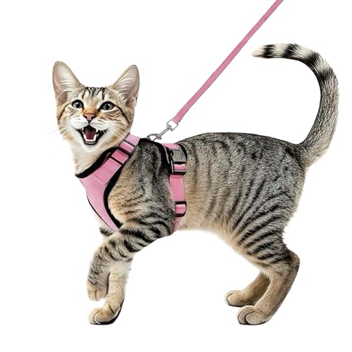 Cat Harness and Leash Set,Escape Proof Adjustable Cat Harness,Soft and Breathable Kitten Harness and Leash with Reflective...