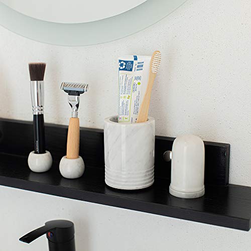 JIMEI Natural Marble SPA Collection Tumbler Toothbrush Holder Makeup Brush Holder Bathroom Countertop Organizer
