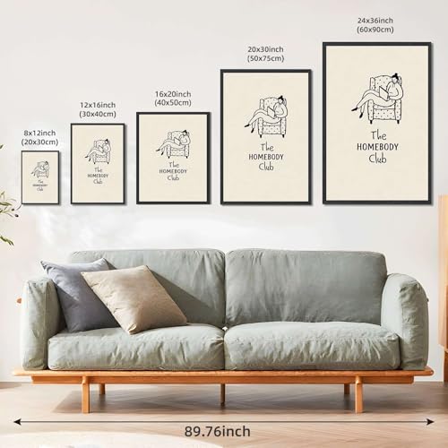Framed The Homebody Club Poster Canvas Print Art Minimalist Aesthetic Wall Art Pictures Wall Decor Cute Whimsical Home Dec...