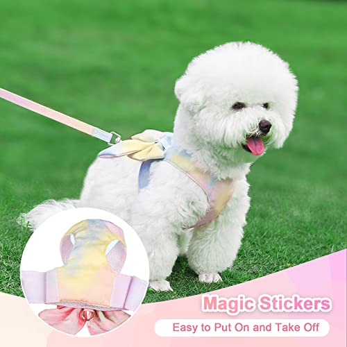 PETCARE Cute Bow Tie Dog Harness and Leash Set Elegant Rainbow Gradient Puppy Harness No Pull Soft Mesh Pet Cat Dog Vest H...