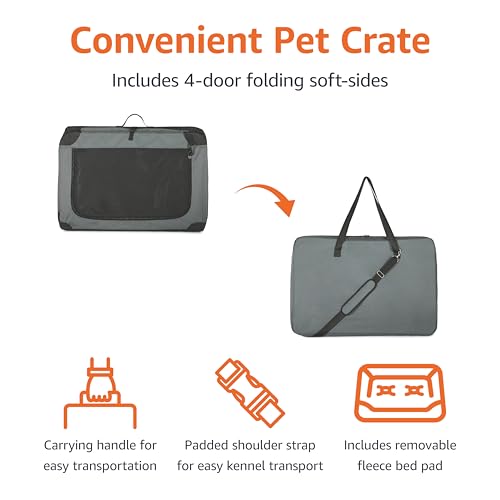 Amazon Basics Portable Folding Soft Dog Crate, 4-Doors, Collapsible Travel Kennel for Cat, Dog, and Small Animals, Quick S...