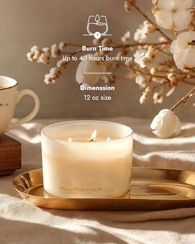 96NORTH Luxury Vanilla Soy Candles | Large 3 Wick Jar Candle | Up to 50 Hours Burning Time | 100% Natural Soy Wax | Relaxi...