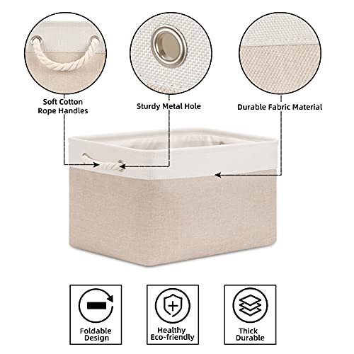 Bidtakay Large Fabric Baskets with Handles [3-Pack] Collapsible Storage Basket for Shelves 15 X 11 X 9.5 inches Canvas Bin...