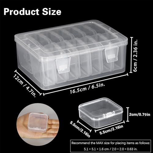 Mathtoxyz Small Bead Organizers, 15 Pieces Plastic Storage Cases Mini Clear Bead Storage Containers Transparent Boxes with...