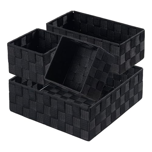 Posprica Small Black Baskets Cube Bin Container Tote,Woven Storage Baskets for Organizing Organizer Divider for Drawer, Cl...