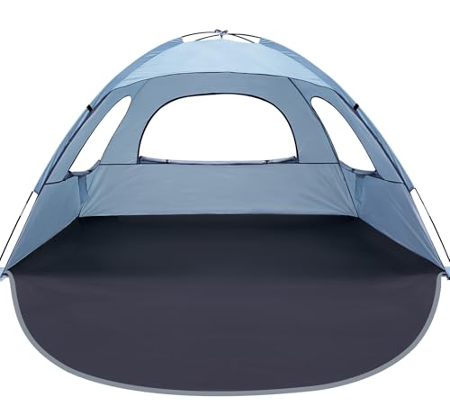 WhiteFang Beach Tent Anti-UV Portable Sun Shade Shelter for 3/4/6/8 Person, Extendable Floor with 3 Ventilating Mesh Windo...