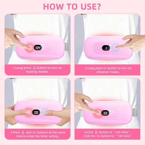 Portable Heating Pad Period Cramps: 2 Timer 6 Heat Levels 6 Vibration Modes Cordless Electric Heating Pad 3s Fast Heating ...