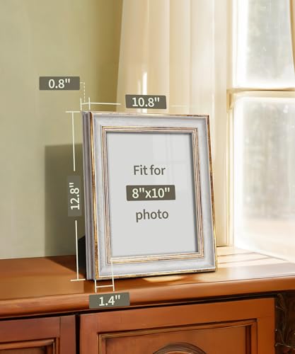 Sonefreiy 8x10 Picture Frame, White Gold Vintage Antique Retro 8 x 10 Photo Frame Desk and Wall Hanging Wedding Gift for M...