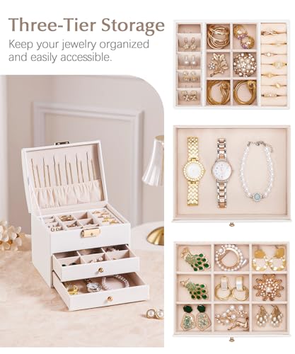 Homde Girls Jewelry Box with Lock: 3 Layer Organizer with Removable Tray - Storage for Ring Necklace Earring - Birthday & ...