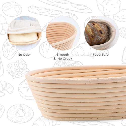 DOYOLLA Bread Proofing Baskets Set of 2 10 inch Oval Shaped Dough Proofing Bowls w/Liners Perfect for Professional & Home ...