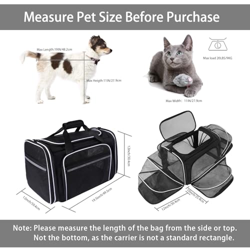 MASKEYON TSA Airline Approved Large Pet Travel Carrier,4 Sides Expandable with 2 Mesh Pockets,3 Entry, Soft Sided Collapsi...