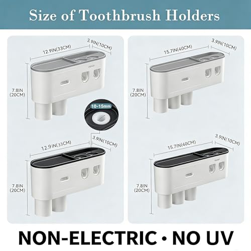 BHeadCat Toothbrush Holders for Bathrooms Wall Mounted, 6 Slot Toothbrush Holder with 2 Automatic Toothpaste Dispensers, 2...