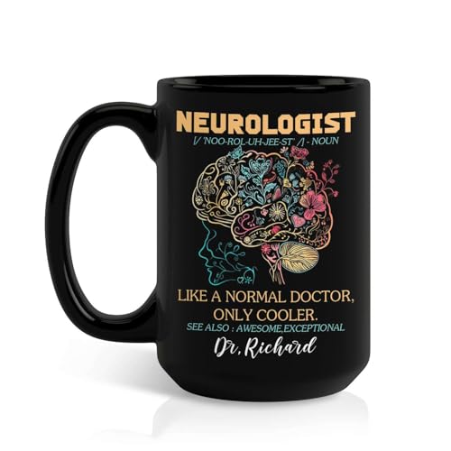 Custom Name Neurologist Definition Mug 11oz 15oz, Personalized Floral Brain Black Cup, Gift For Doctors, Customized Neuros...