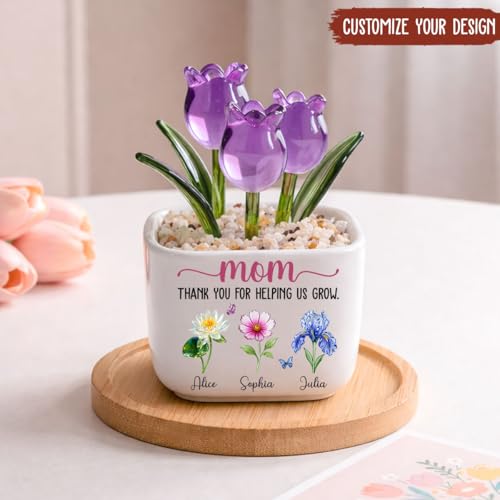 Wrappiness Glass Everlasting Tulips Pot for Women Personalized Gifts - Glass Flowers Decor, Birthday Gift for Mom from Kid...