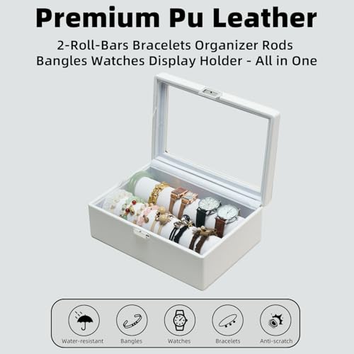 XHMQYC Bracelets Organizer Rods Bangles Display Holder, Clear See through Lid Leather Velvet Jewelry Storage Box Case for ...