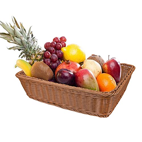 Yarlung 3 Pack Imitation Rattan Woven Bread Baskets, 11.8 x 7.8 Inch Plastic Wicker Fruit Baskets for Food Serving, Vegeta...