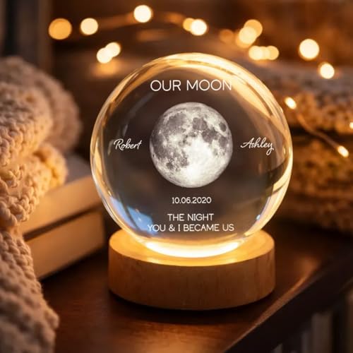 Evamall Personalized Our Moon Crystal Wedding Gift for Couples, Custom Memory Keepsake, Romantic Wedding Valentine’s Day G...