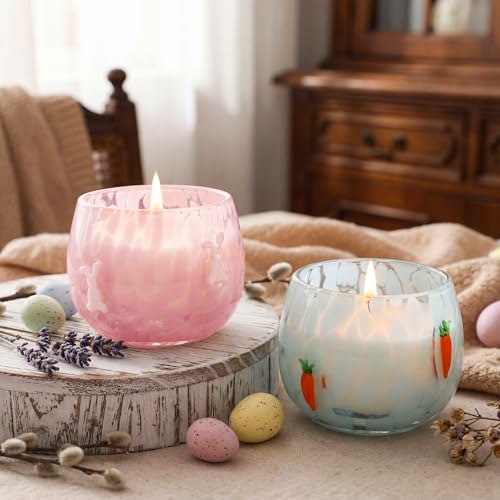 Treela Set of 2 Decorative Spring Easter Candles, 7oz Bunny & Carrot Soy Wax Icon Glass Jar Candles, Spring Home Table Cen...