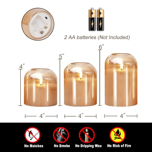 Homemory Glass Flameless Candles, Battery Operated Plliar Candles Realistic Flickering, LED Electric Light with Remote and...