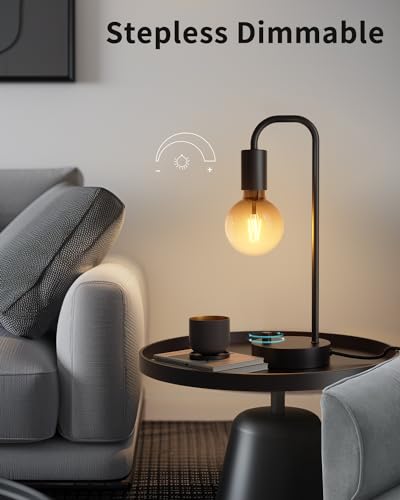 ONEWISH Industrial Table Lamp for Bedroom, Fully Dimmable Modern Bedside Lamps with 2700K Warm Light Bulb for Kids Readin...
