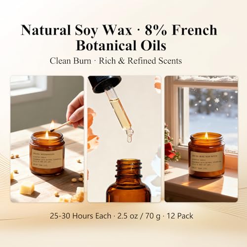 12 Pack Aromatherapy Candles for Home Scented, Aromatherapy Jar Candle Gifts for Women, Natural Soy Wax Amber Candle Set, ...