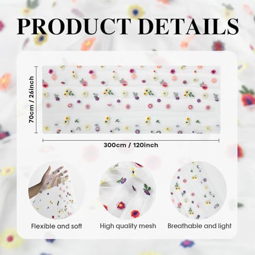 Artoid Mode Milky White Wildflower Floral Gauze Embroidery Table Runner 120 Inch 10FT, Tulle Seasonal Spring Kitchen Dinin...