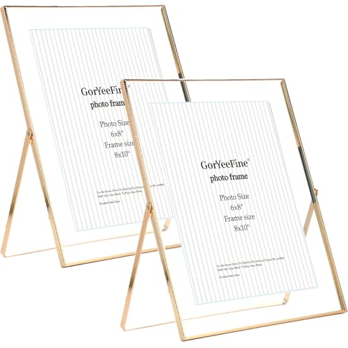 Gold 8x10'' Floating Frame Set of 2, For Photo Sizes ( 5x7'' ,6x8'' 7x9'' up to 8x10''), Beautiful Metal Lace Edge Frames ...