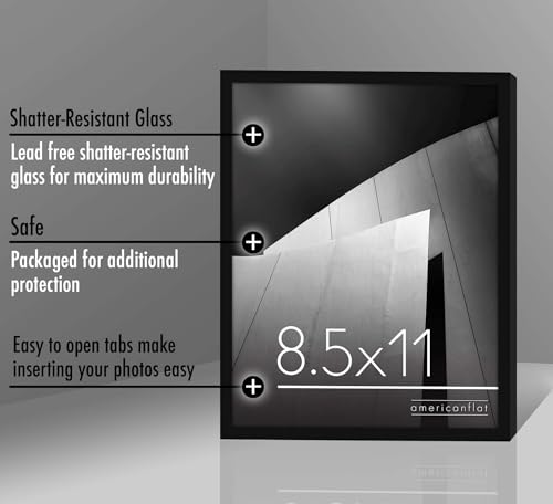 Americanflat 8.5x11 Picture Frame with Shatter-Resistant Glass - Streamline Collection - Thin Border Photo Frame for Table...