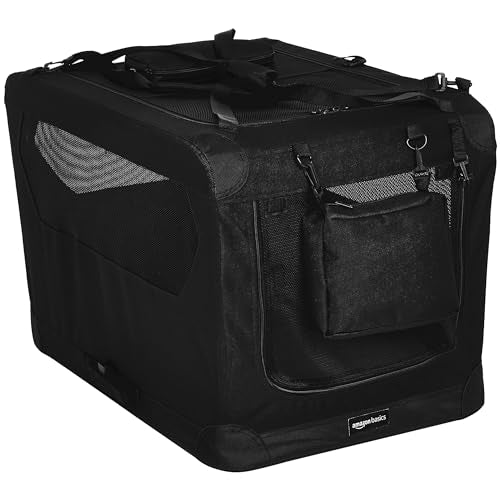 Amazon Basics Portable Soft Pet Dog Crate Carrier Kennel with Mesh Windows, Foldable, 30 x 21 x 21 inches, Black