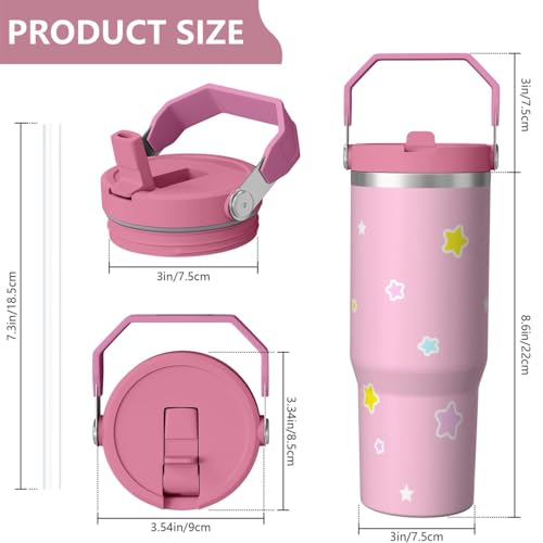 Hurig Tumbler for Adults Water Bottle Double Wall Cups for Kids 30 oz Pink Coffee Mug Stuff Cat Insulated Cup Gifts for Gi...