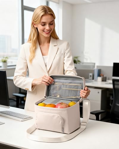 HOTOR Lunch Box for Women - Insulated Lunch Bag with Spacious 8L Capacity, PU Leather Cooler Bag, Water-Resistant & Easy t...