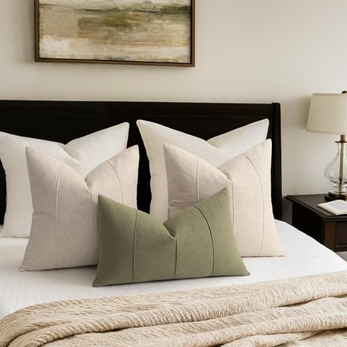 Decorative Linen Throw Pillow Covers 18x18 Set of 2 Solid handcrafted Striped Cushion Covers for Bed Soft Modern Farmhouse...