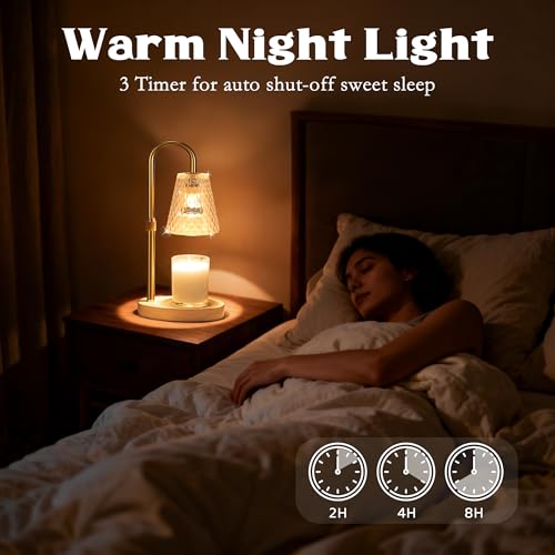 Candle Warmer Lamp with Timer - Adjustable Height Electric Wax Melter in Gold for Cozy Aesthetic Bedroom Home Decor Gift f...