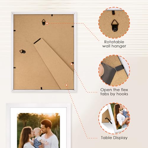 FIXSMITH 8x10 Picture Frame Set of 2, Photo Frame with HD Plexiglass, Display Pictures 5x7 with Mat or 8x10 Without Mat, W...