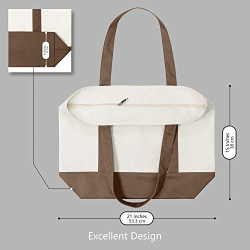 TOPDesign 1-Pack Canvas Tote Bag with an External Pocket, Reusable Grocery Shopping Bag, Top Zipper Closure, Daily Essenti...