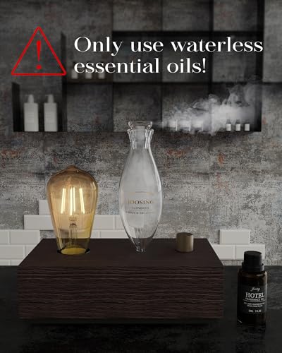 Glass Essential Oil Diffuser with Natural Wood Base, Waterless Aromatherapy Diffusers with Bulb, 3 Color Light Aroma Nebul...