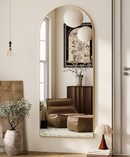 HARRITPURE 64"x21" Arched Full Length Mirror Free Standing Leaning Hanging Mounted Mirror Aluminum Frame Modern Simple Hom...