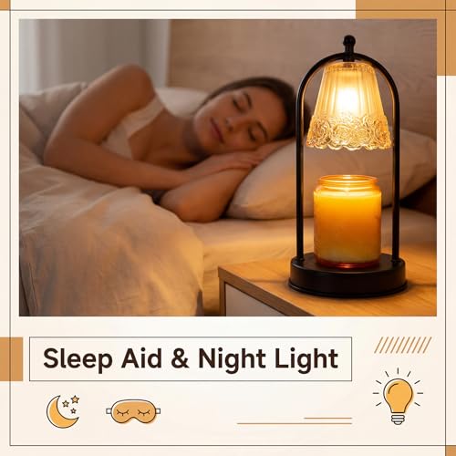 YWYWLED Vintage Rose Candle Warmer Lamp with Timer & Dimmer - Portable Iron Base, Amber Glass Shade, 2 Bulbs Included - El...