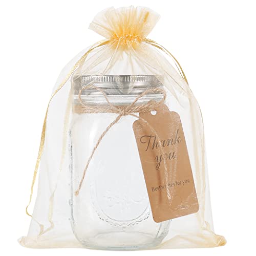 HRX Package 100pcs Gold Organza Bags 6x9 inch, Mesh Gift Pouches Drawstring Empty Sachet for Christmas Candy Present Party...